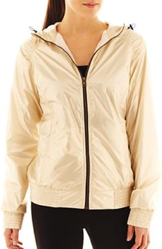 Woman's Xersion FullZip SmockedTrim Hooded Gold Jacket Size L at