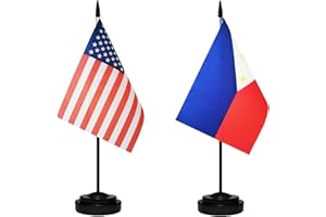 TIBIJOY USA American & Philippines Filipino Philippine Desk Flags, US Philippines Office Table Flag, Small Mini Miniature Philippine and US Desktop Flag With 13" Solid Black Pole, Black Base