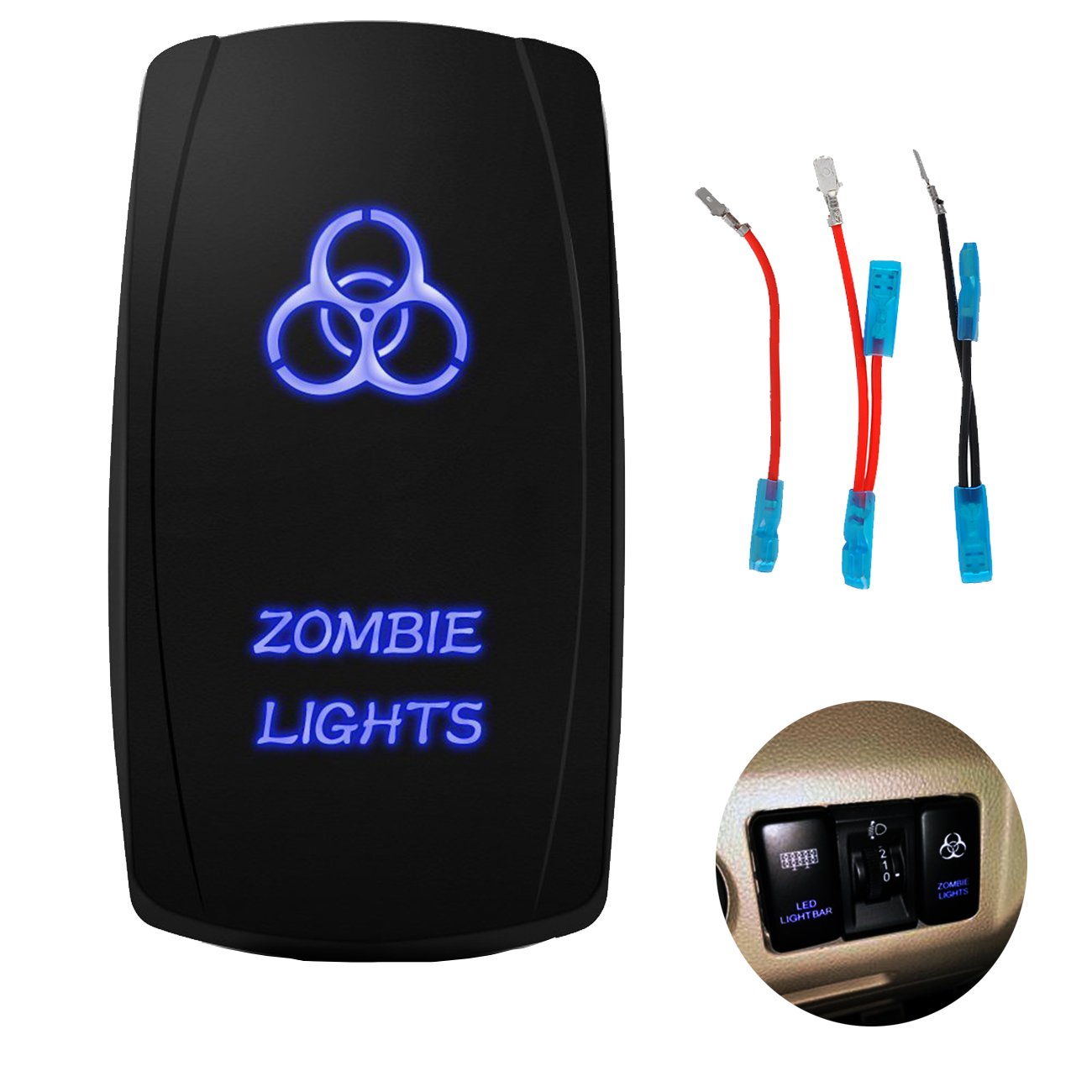 RCRunning Laser Rocker Switch with Wire Set (5 Female Terminal and 3 Male Terminal),5Pin 20A 12V On-Off LED Light Toggle Switch,for UTV Car Auto Truck Boat Marine