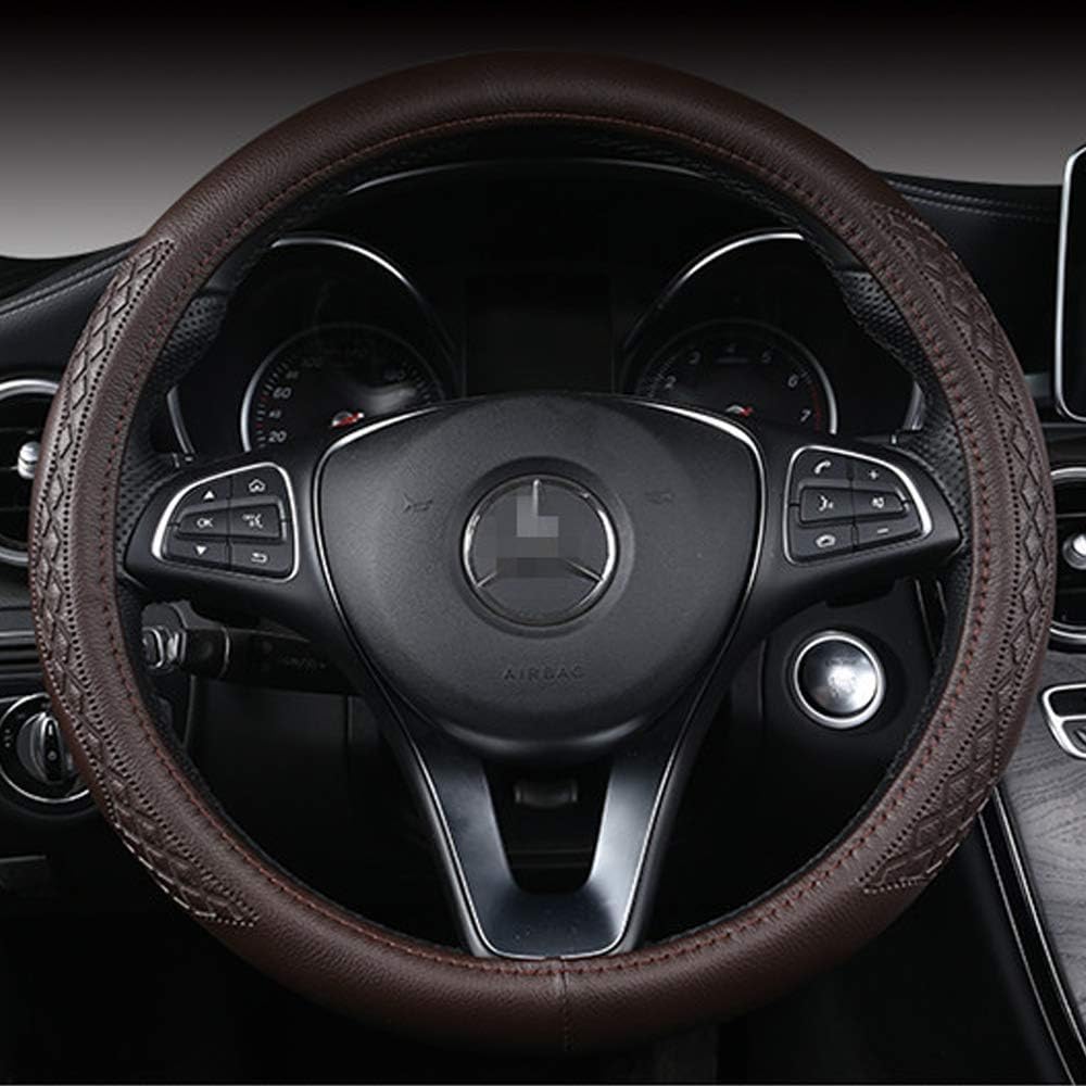 DuoDuoBling Cool Microfiber Leather Steering Wheel Cover for Men and Women (Coffee