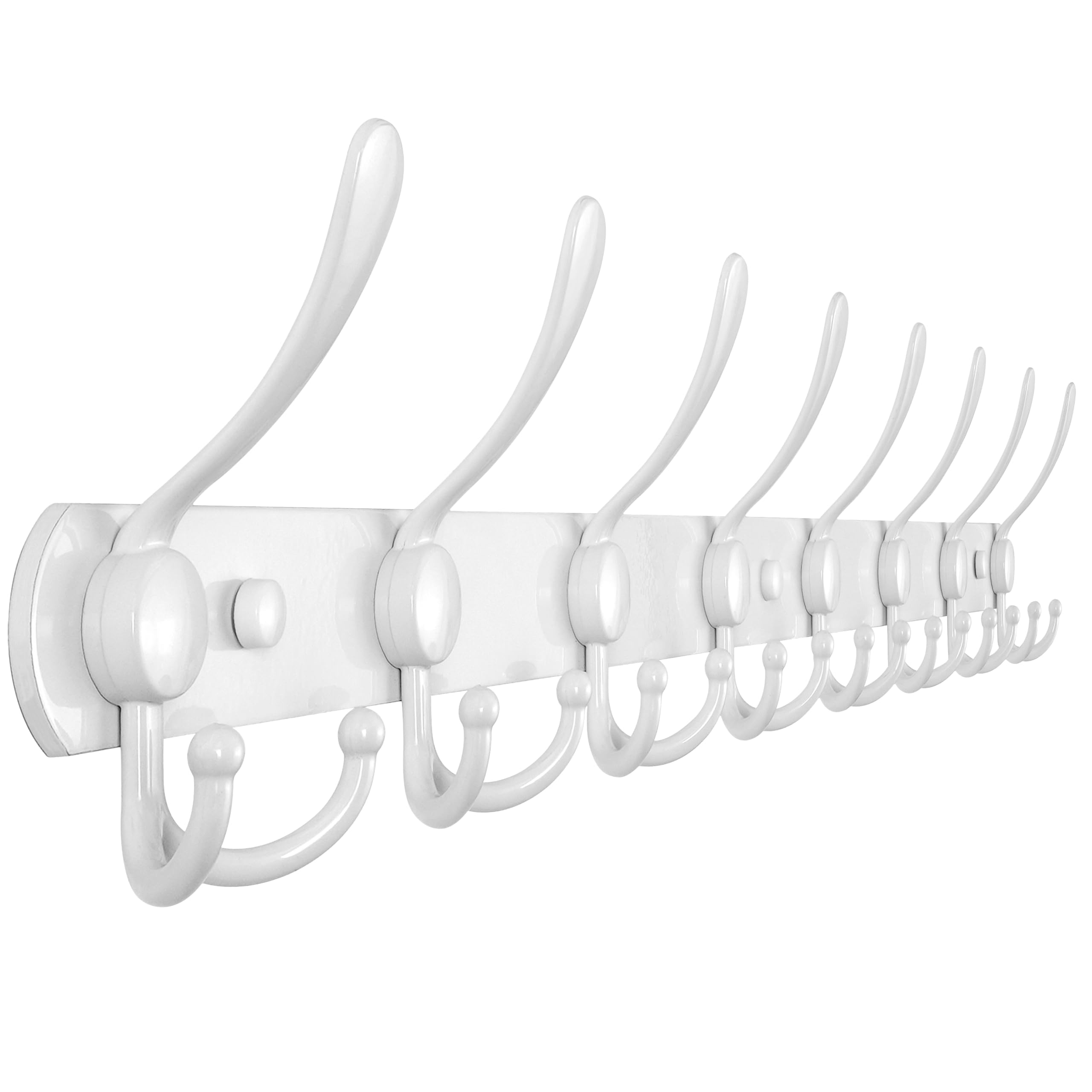 Dseap Coat Rack Wall Mount - 74cm Long 8-Tri-Hooks, Heavy Duty, Stainless Steel, Metal Coat Hanger Rail Wall Hooks for Coats Hats Clothing Clothes Purse Mudroom Entryway, White