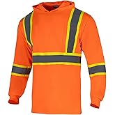 Drizomo High Visibility Safety Shirts for Men with Hood Reflective Long Sleeve Shirt ASIN Class 3 Hi Vis Construction T Shirt