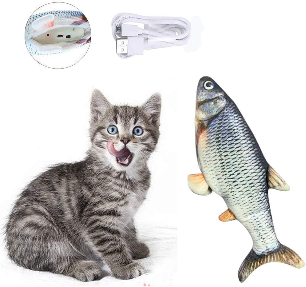 ASVEL Realistic Plush Simulation Electric Doll Dancing Fish, Funny Interactive Pets Chew Bite Supplies for Cat/Kitty/Kitten Fish Flop Cat Toy Catnip Toys - Perfect for Biting, Chewing and Kicking (A)