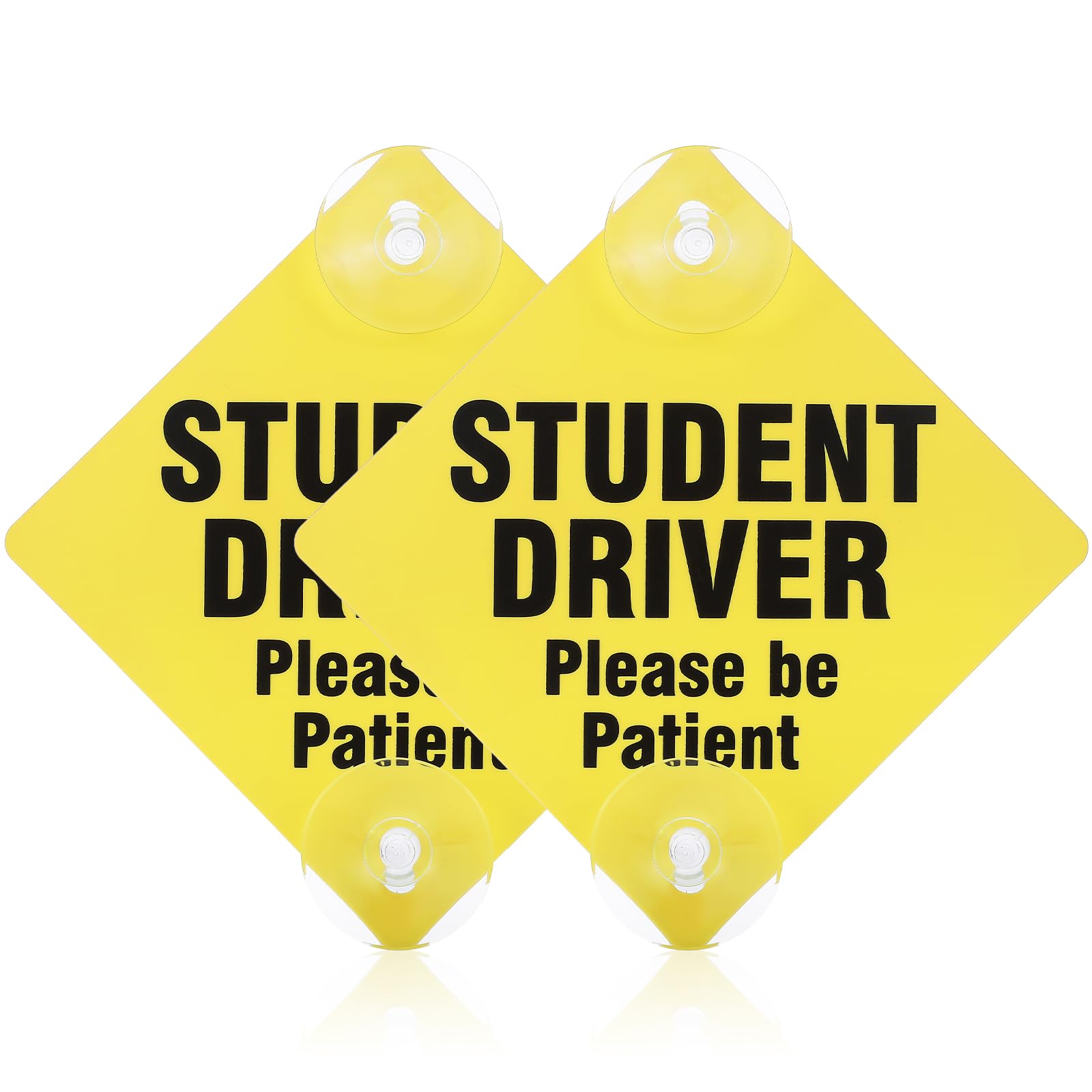 Photo 1 of 2 Pcs Student Driver Suction Cup Signs for Car Removable Sticker Please Be Patient New Driver Safety Sign Reflective Student Drivers Car with Suction Cups for Beginner Bumper and Window