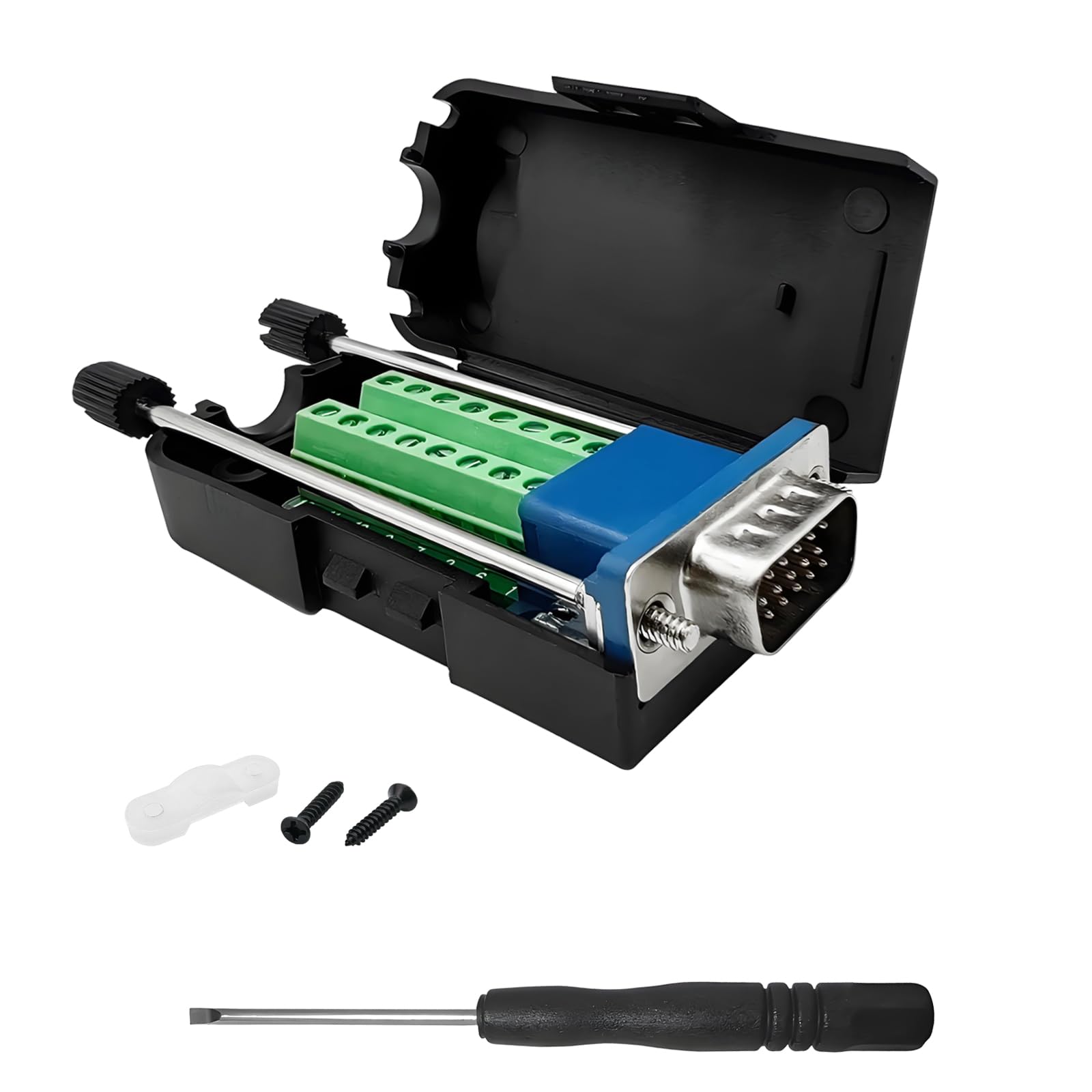 iYueMps DB15 Terminal Adapter, VGA Breakout Board DB15 VGA Male D-SUB 3 Row 15Pin Breakout Terminal Connector with Cover