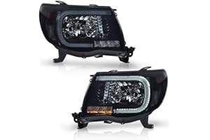 PIT66 LED Tube Headlights Compatible with Toyota Tacoma 2005-2011 Smoke Lens Black Housing Clear Reflector Headlamps