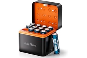 RayHom 12-Pack Rechargeable Lithium aa Batteries with Charger, 1.5V Constant Output, 3400mWh High Capacity, 12-Slot Double A Li-ion Charger with Smart Charging, Multiple Charging Protections