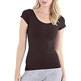 NIKIBIKI Women Seamless Cap Sleeve Scoop Neck Fitted Top, Made in U.S.A, One Size