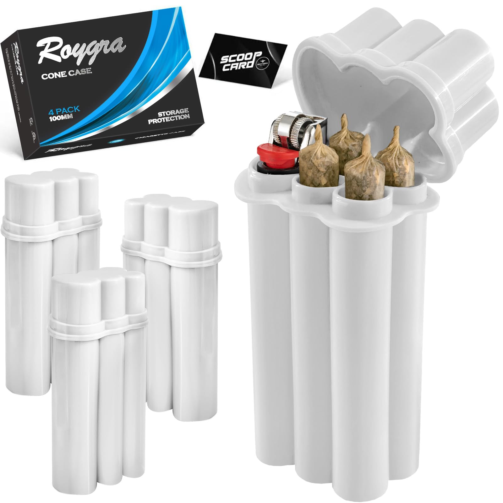 Photo 1 of (4 Pack) King Size Pre-roll Cone Holder Case, 4-Hole Cigarette Case for Regular Size with Lighter Holder, 4 or 6 Capacity Container Storage Box, Small Smoking Accessories for Pre Rolled Rolling Paper