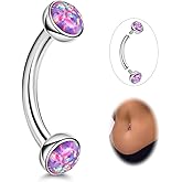 YOVORO 14G G23 Titanium Opal Belly Button Rings for Women Small Belly Ring Internally Thread Petite Navel Piercing Jewelry for Sensitive Skin 6/8/10/12/14/16MM