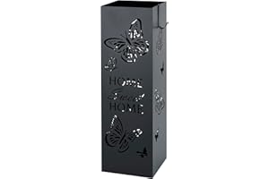 Baroni Home Modern Design Umbrella Stand Metal Umbrella Stand with Butterflies, 2 Hooks, and Removable Drip Tray, Black