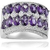 Ice Gems Sterling Silver Genuine African Amethyst and White Topaz 2-Row Ring