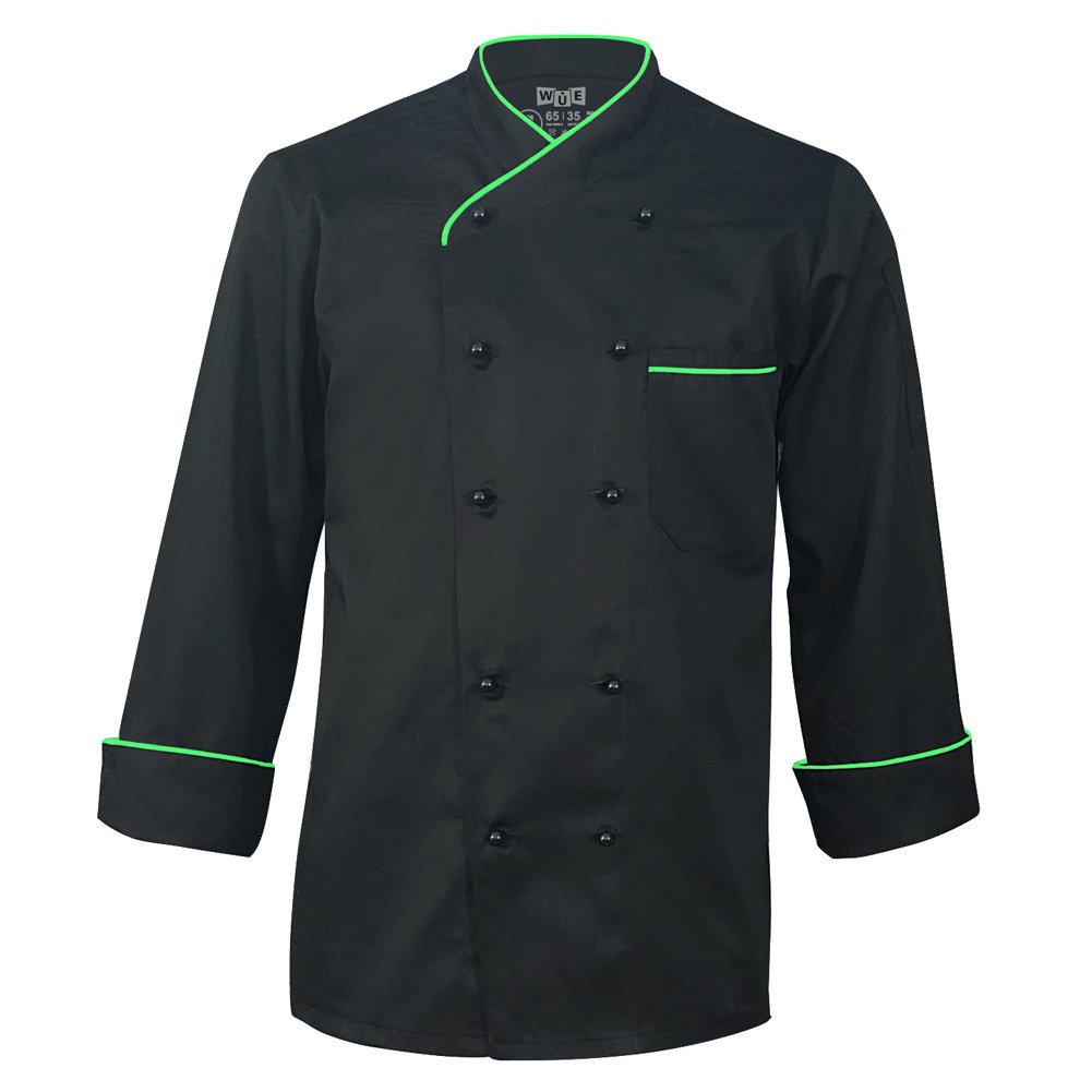 10oz Apparel Long Sleeve Black Chef Jacket With Neon Green Piping