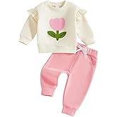 COORALLY 2PCS Baby Girl Outfit Ruffle Long Sleeve Sweatshirts Cute Flower Tops Jogger Pants Newborn Infant Sweatsuit Set