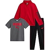 PUMA Toddler Boys Pants Set - 3 Piece Athletic T-Shirt, Zip Up Jacket, Jogger Pants - Boys Activewear Tricot Jogset (2T-7)