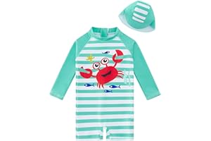 ADUKIDE Baby Boys Swimsuit Summer Beach Rash Guard Swimwear One Piece Sunsuit with Sun Hat 3-24 Months