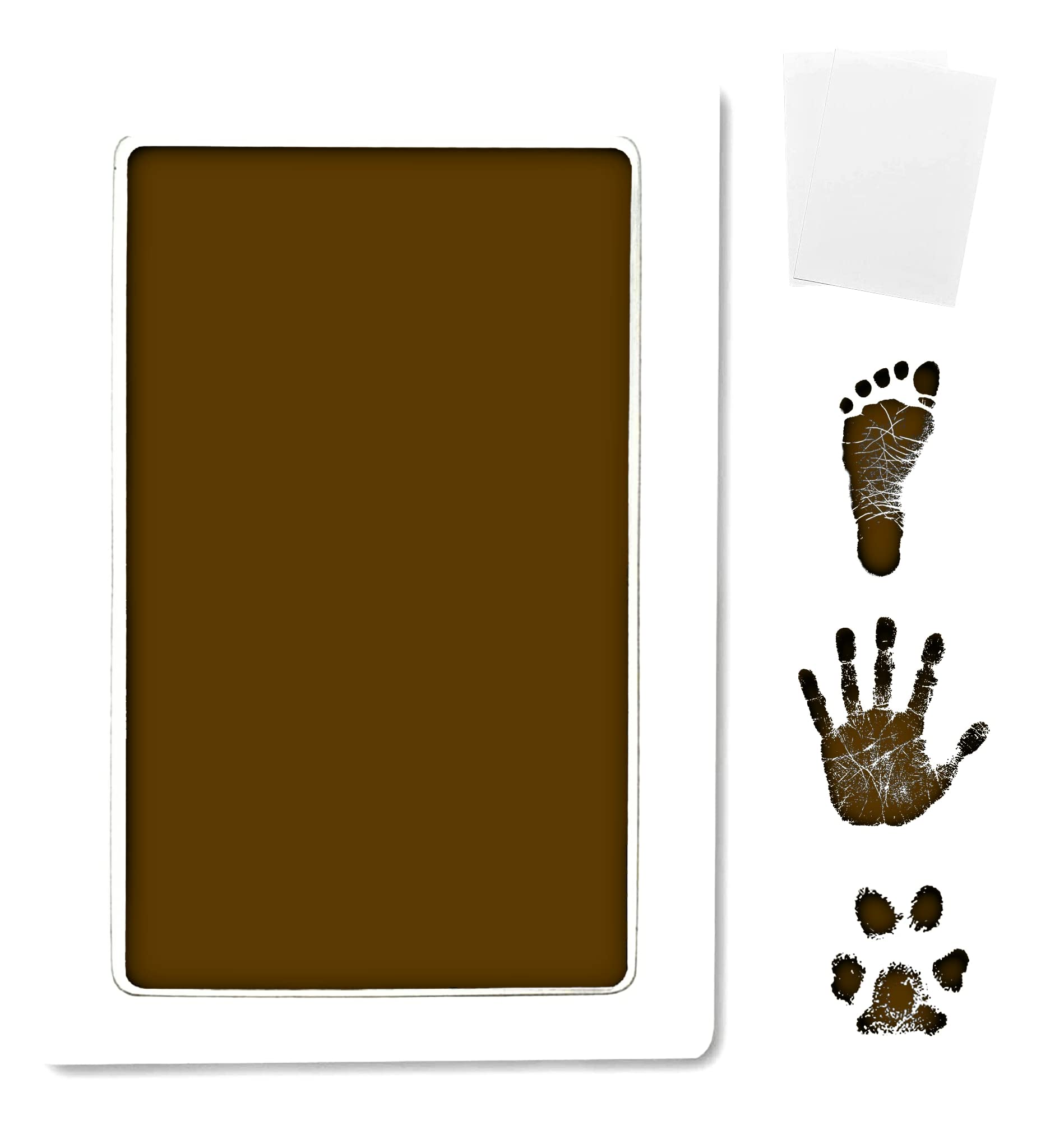 Inkless Large Clean Touch Ink Pad Kit for Baby Footprint, Handprint & Pet Paw Print - No Ink Mess, Clear Print, Smudge Resistant, Long Lasting, Baby Safe, Includes 2 Cardstock(Clean-Touch - Brown)