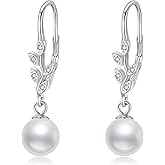 Sterling Silver Leaf Dangle Earring Pearl/Jade/Moss Agate Leverback Jewelry Gifts for Women