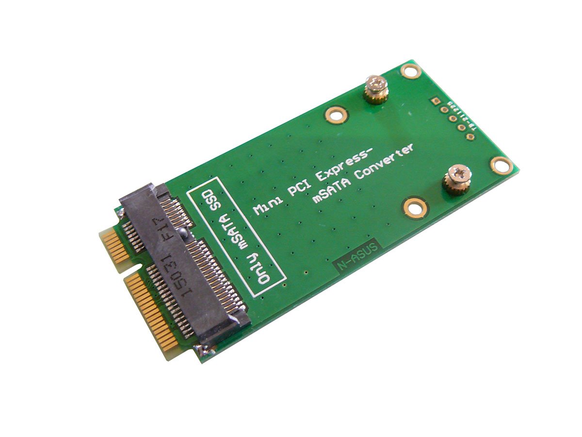KALEA-INFORMATIQUE mSATA to miniPCIe adapter for mPCIe ports. To mount a mSATA SSD in an Asus eeePC 900 900A 901