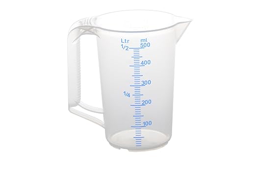 hünersdorff Messbecher (0,5L), bruchsicher,besonders temperaturbeständig,farbige Skala,Lebensmittelgeeignet,aus Polypropylen(