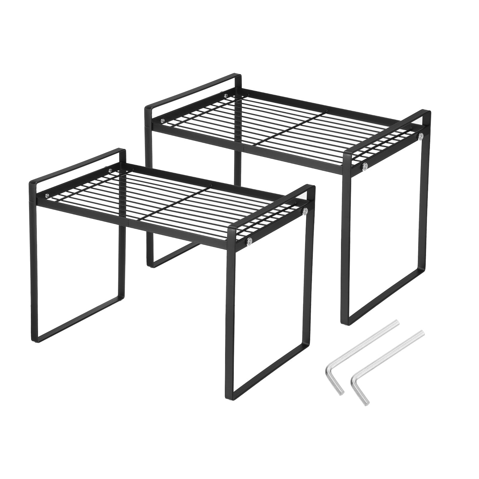 PATIKIL Kitchen Cabinet Organizer Shelves, 2 Pack Stackable Cabinet Shelves Organizer Counter Organizer Rack for Pantry Bedroom Office L13in W8.3in H9.4in, Black