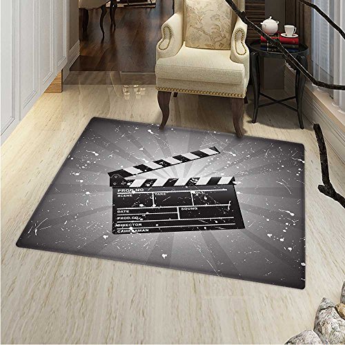 Movie Theater Print Area Rug Clapper Board on Retro Backdrop Grunge Effect Director Cut Scene Perfect Any Room, Floor Carpet 4'x6' Grey Black White