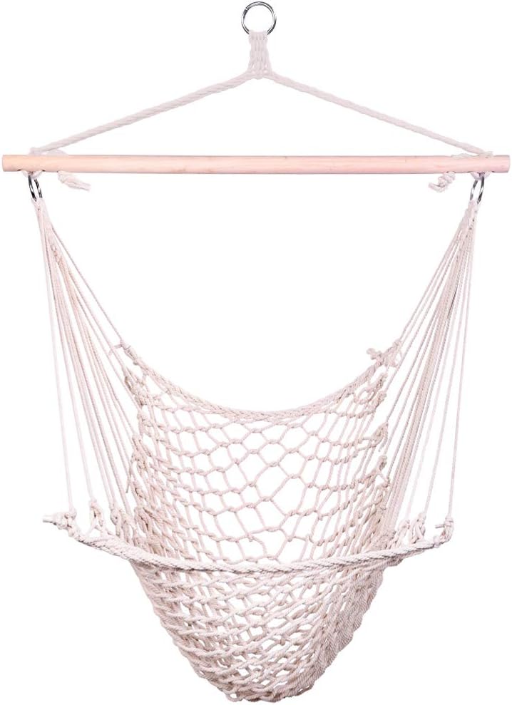 Teeker Hanging Rope Hammock Chair Swing Seat for Any Indoor or Outdoor Spaces - 250 lbs Weight Capacity(Beige)