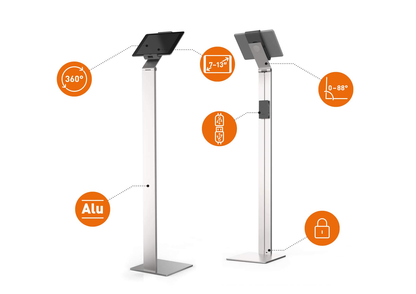 Durable Floor Stand Tablet Holder, Silver/Charcoal