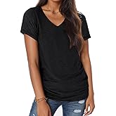 Womens 3 Packs Short Sleeve Shirts Soft V Neck T-Shirts Loose Fit Lightweight Basic Tee Tops S-XXL