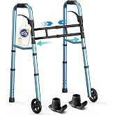 HOMENURSE Z3 Narrow Walkers for Seniors, Folding Walker Small Space 350lbs | Walker with Skis and 5" Wheels, Adjustable Width &amp; Height, Aluminum Lightweight Standard Rolling Walker, Blue