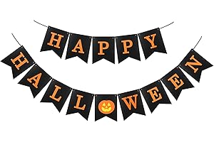 MiniRed Halloween Banner, Happy Bunting Banner with Pumpkin Sign, Halloween Party Decorations Supplies