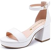 LAURMOSA High Heels for Kids Sandals Big Girls Dress Shoes Flower Girl Shoes for Wedding Party Pageant Round Open Toe Ankle Strap Dress Sandals Platform Heels Chunky Pumps for Little Big Kids