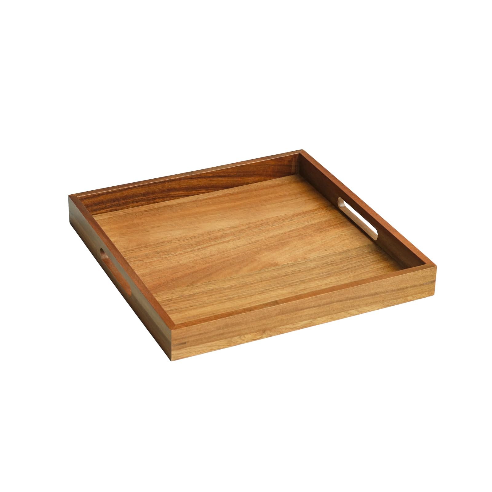 Photo 1 of 13 inch Acacia Wood Square Serving Tray, Decorative Platter with Handles, for Breakfast in Bed, Coffee Table, Appetizers, Snacks or Home Decor