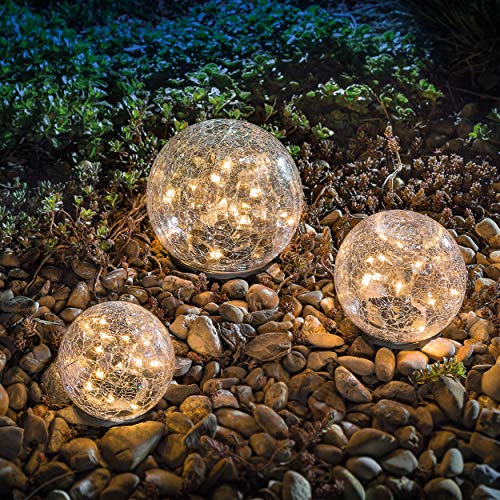 esotec Solarkugel Golden Balls für außen | 3er-Set LED-Leuchtkugel Lichtspiel | Akku Kugelleuchte Kugel Solarleuchte | Gartenlicht Solarlichter | Glas Bruchglas wetterfest IP44 102088 – Bild 3