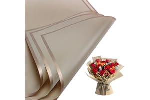 Buperor 20 Sheets Flower Bouquet Wrapping Paper, 22.5 x 22.5 inch Folding Package Floral Wrapping Paper for Wedding Birthday Valentine's Day Gift DIY Bouquets Gold Trim Khaki
