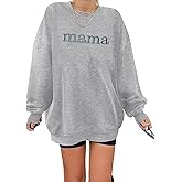 Mama Sweatshirt Women Crewneck Sweatshirt Mama Embroidered Shirts Mom Gift Long Sleeve Pullover Tops