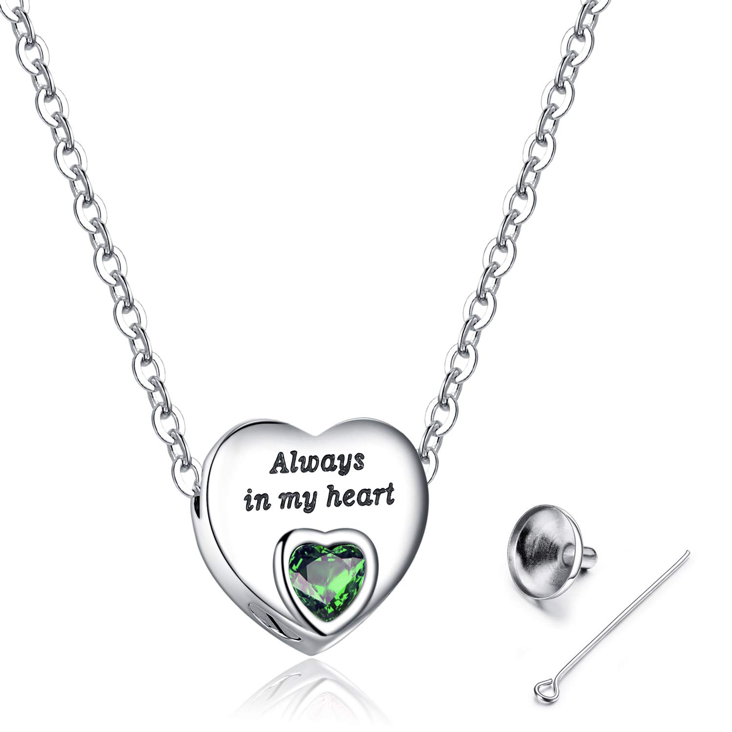 Always in My Heart Urn Necklace for Ashes Birthstone Cremation Jewelry Keepsake Holder Memorial Locket Necklace Pendant