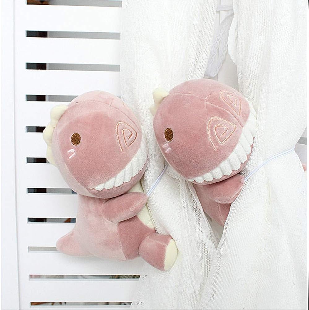 IFEVER 1 Pair Cartoon Dinosaur Plush Curtain Holdbacks Animal Curtain Tieback Holder Buckle for Girls Kids Nursery Bedroom Window Decoration (Pink)