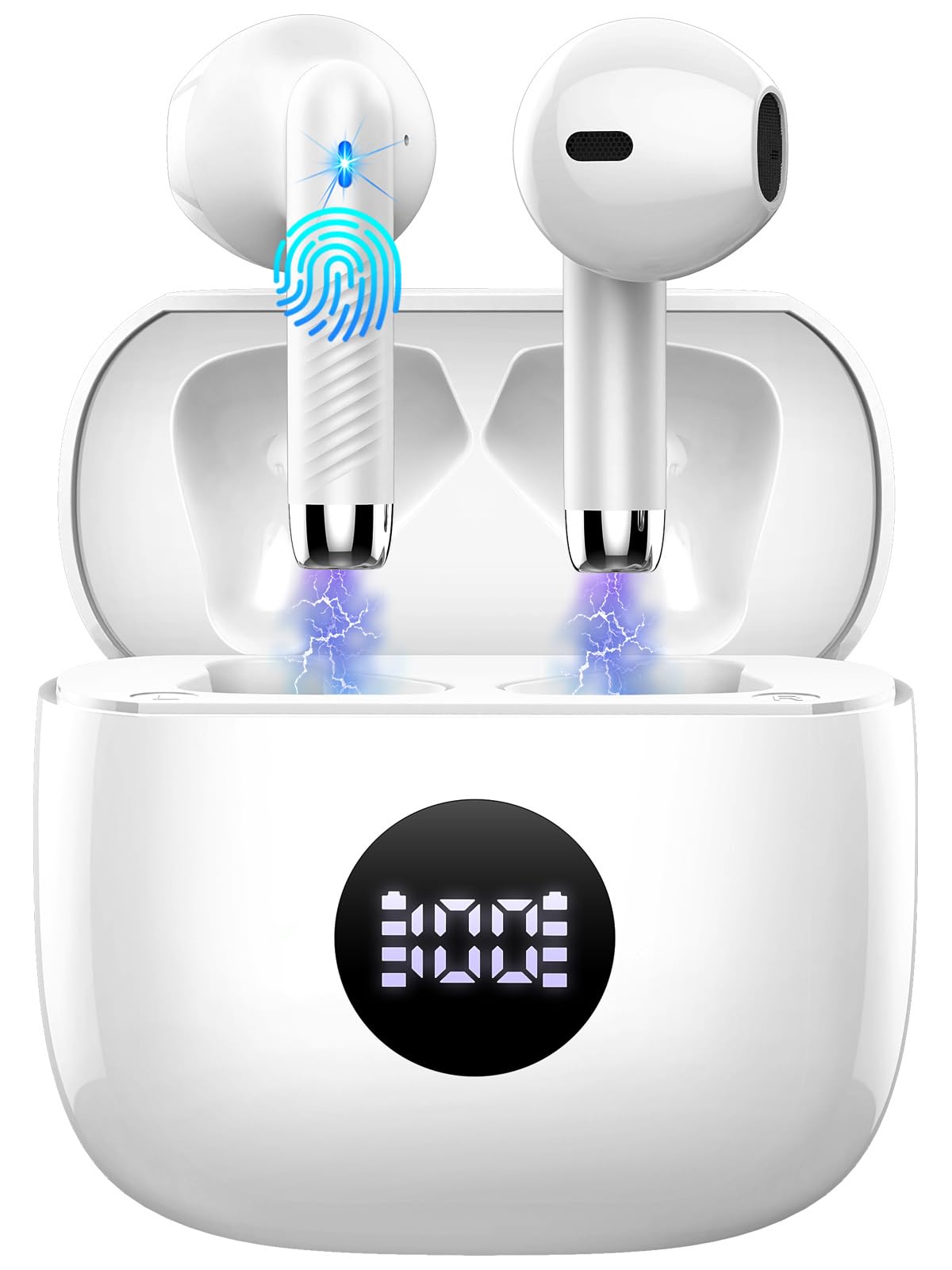 Wireless Earbuds, Bluetooth 5.4 Headphones in Ear with 4 ENC Noise Cancelling Mic, Bluetooth Earbuds 40Hrs Playtime, Wireless Earphones HiFi Stereo Deep Bass, IP7 Waterproof USB-C Fast Charge White