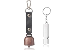 Bear Bell, Loud Bear Bells for Hiking, Bear Warning Bell with Leather Strap, Emergency Whistle for Survival, Solid Brass Dog 