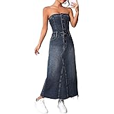 utcoco Denim Dress for Women Sexy Strapless Denim Tube Tops Back Smocked Jean Dresses for Women 2025