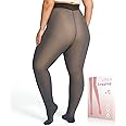 UISLII Plus Size Fleece Lined Tights Women,Warm Pantyhose Leggings Women,Fake Translucent Thermal Skin Colored Tights Winter.