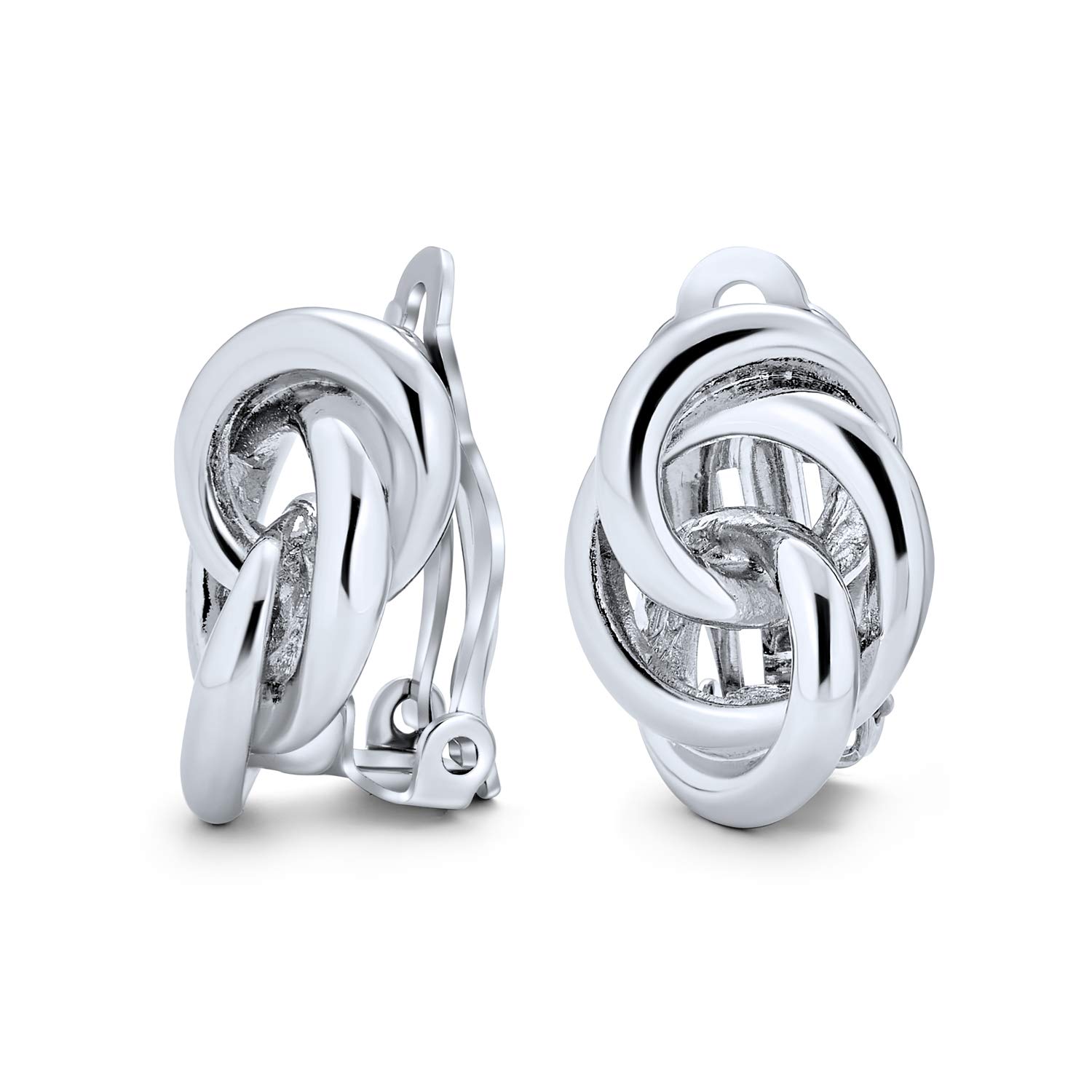 Interlocking Rope Love Knot Clip On Earrings For Women Non Pierced Ears Polished Gold Silver Plated Brass — image 1