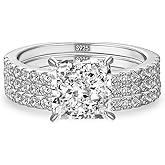 Effinny 2 Carat Princess Cut Engagement Ring Set,3 Piece 925 Sterling Silver Wedding Ring Set