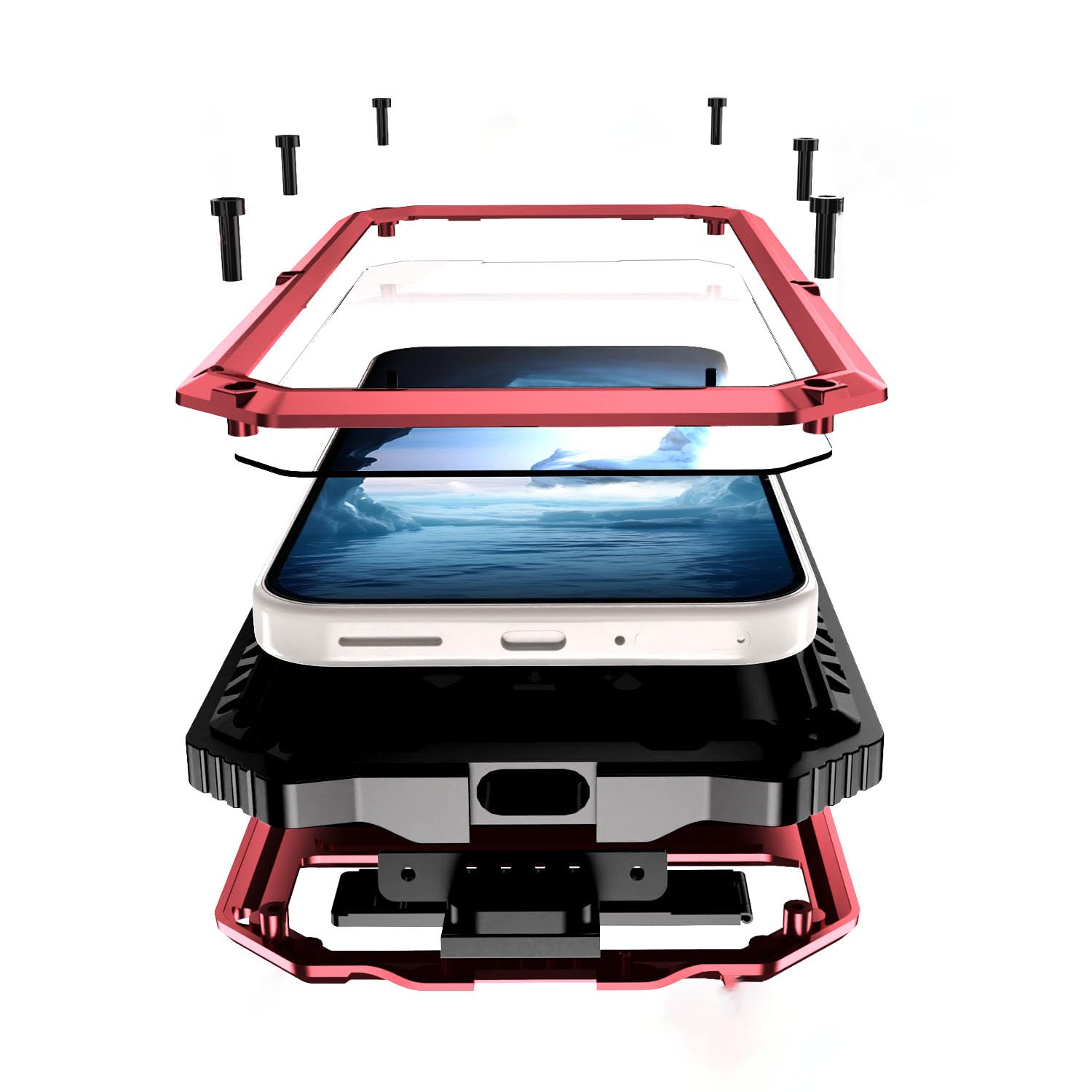 Lunivop for Google Pixel 9 Pro XL Case Metal Heavy Duty Phone Case Built-in Screen Protector Full Body Protective Dust Proof Military - Grade Rugged (6.8 '' Red)