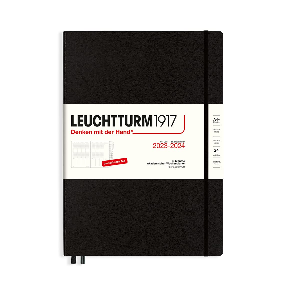 LEUCHTTURM1917 367544 Academic Weekly Planner Master (A4+) 2024, 18 Months, Black, German
