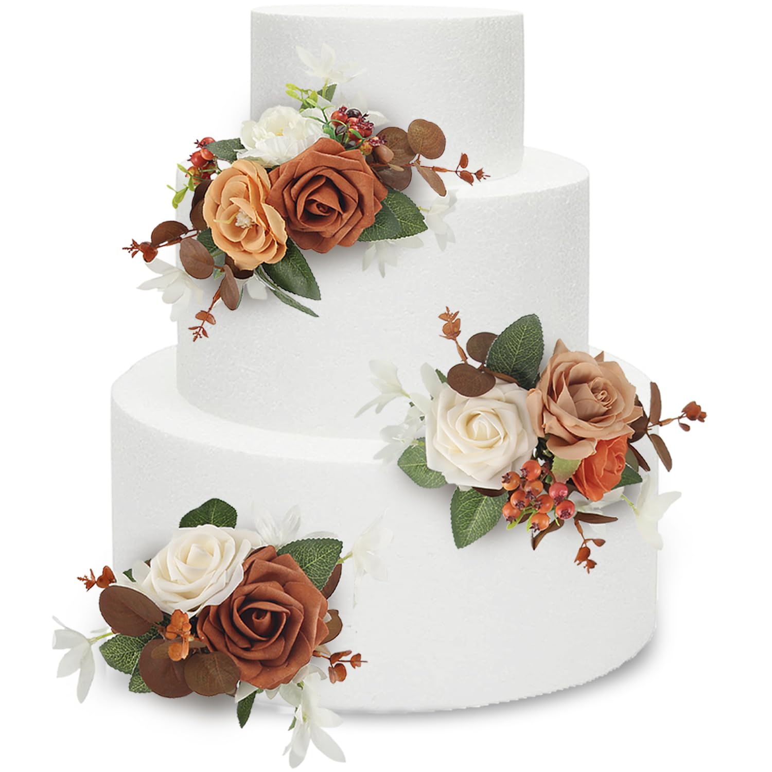 Photo 1 of Rinlong 3Pcs Cake Topper Set Artificial Flowers for Cake Decor Burnt Orange Fall Wedding Cake Decorating Flowers for Baby Shower Birthday Party