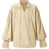 Runcati Mens Medieval Pirate Shirt Ruffle Lace Steampunk Viking Renaissance Poet Shirts Lace Up Halloween Costume Tops