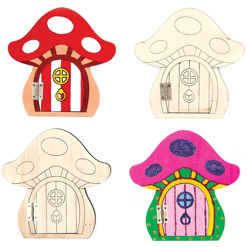 Baker Ross FX190 Autumn Fairy Wooden Doors - Pack of 4, Harvest Festival Decoration Craft Kit for Kids, Autumn Decorations and Crafting