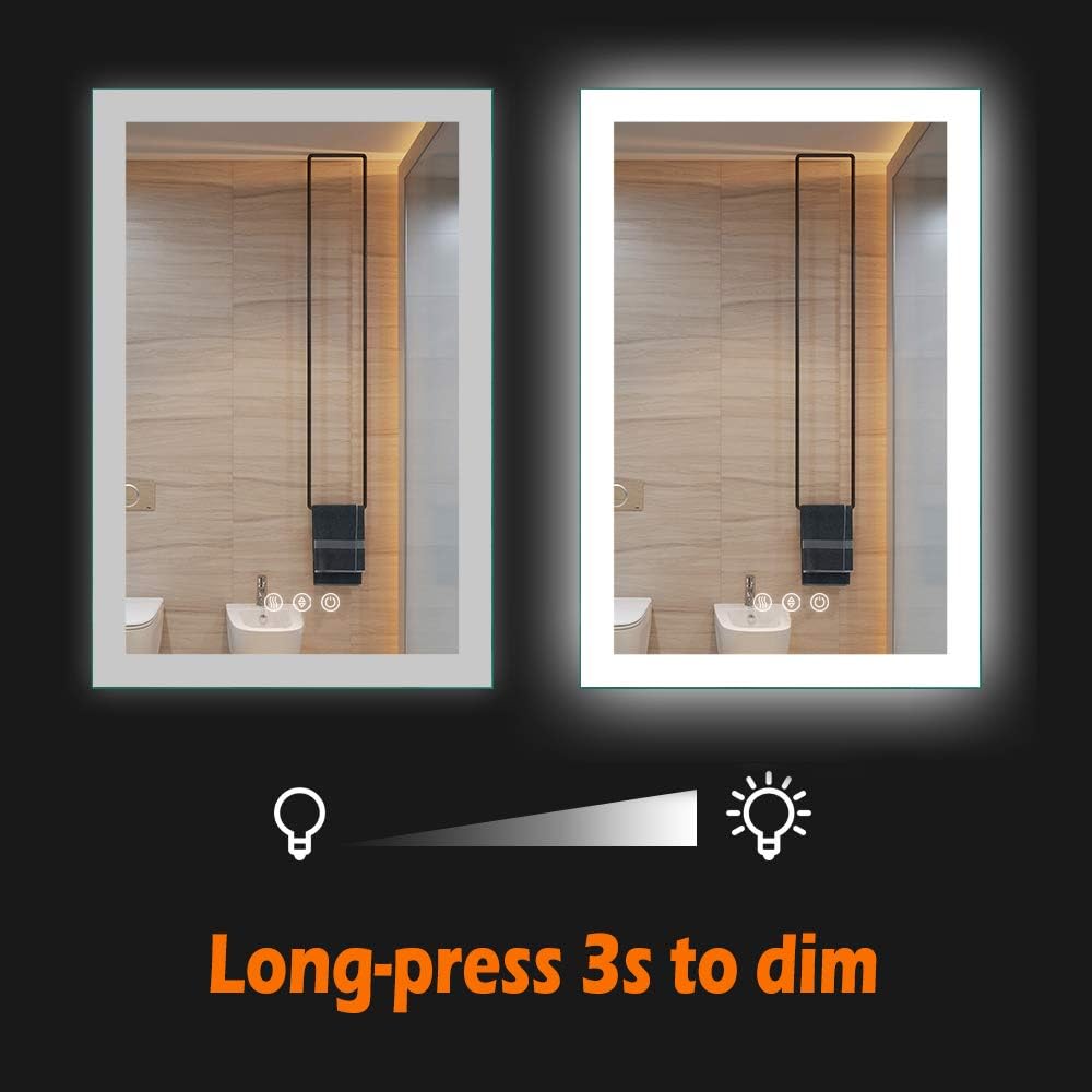 D'amour 24X36 Inch Horizontal&Vertical Wall Mounted LED Lighted Bathroom Mirror, Led Backlit Mirror with Dimmable&Defogger Touch Button, Mirror Lights Color Adjustable, CRI 90, ETL, UL Listed: Furniture & Decor